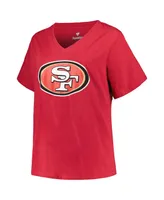 Women's Fanatics Brock Purdy Scarlet San Francisco 49ers Plus Size Player Name and Number V-Neck T-shirt