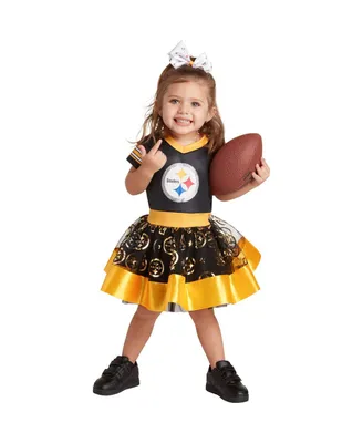 Girls Toddler Black Pittsburgh Steelers Tutu Tailgate Game Day V-Neck Costume