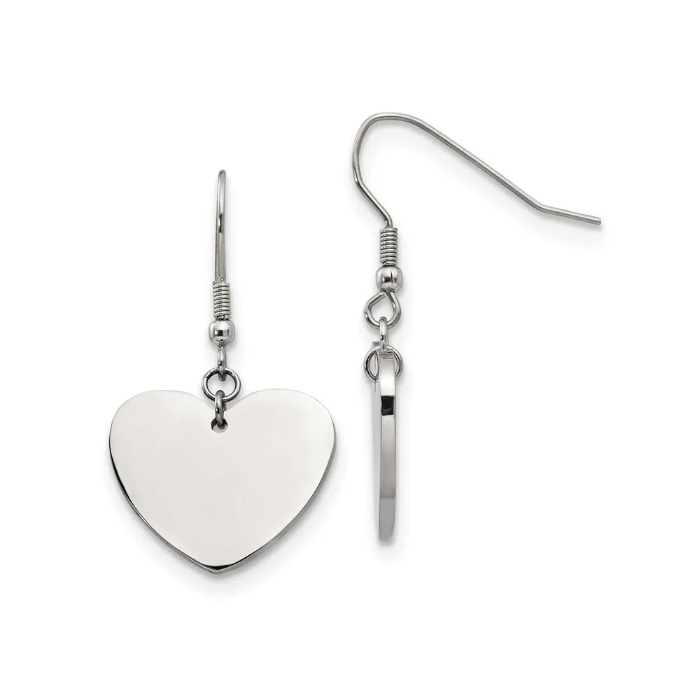 Chisel Stainless Steel Polished Heart Dangle Shepherd Hook Earrings