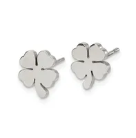 Chisel Stainless Steel Polished Four Leaf Clover Earrings