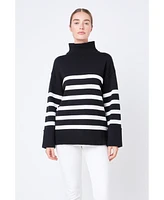 Women's Turtle Neck Stripe Sweater