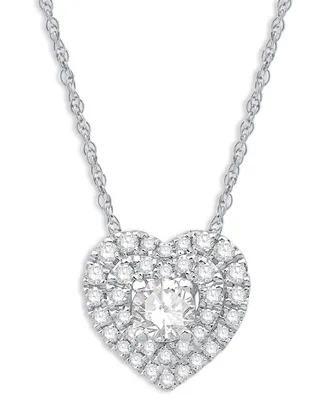 Diamond Heart Halo 18" Pendant Necklace (1/2 ct. t.w.) in 10k White Gold