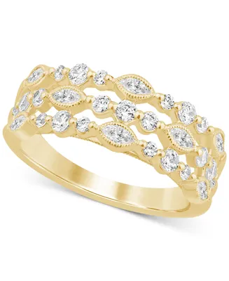 Diamond Marquise & Round Triple Row Ring (3/4 ct. t.w.) in 14k Gold