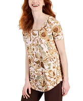 Jm Collection Women's Printed Knit Short-Sleeve Top, Created for Macy's