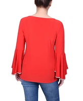 Ny Collection Petite Long Bell Sleeve Knit Top with Stone Details