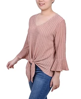 Ny Collection Petite 3/4 Bell Sleeve Textured Knit Top