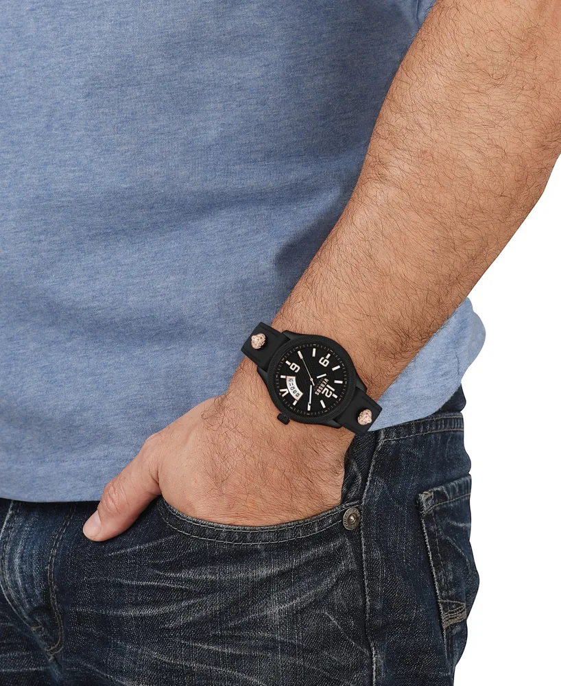 Versus Versace Men's Reale Three Hand Date Black Leather Watch 44mm