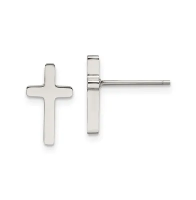 Chisel Stainless Steel Polished Cross Earrings