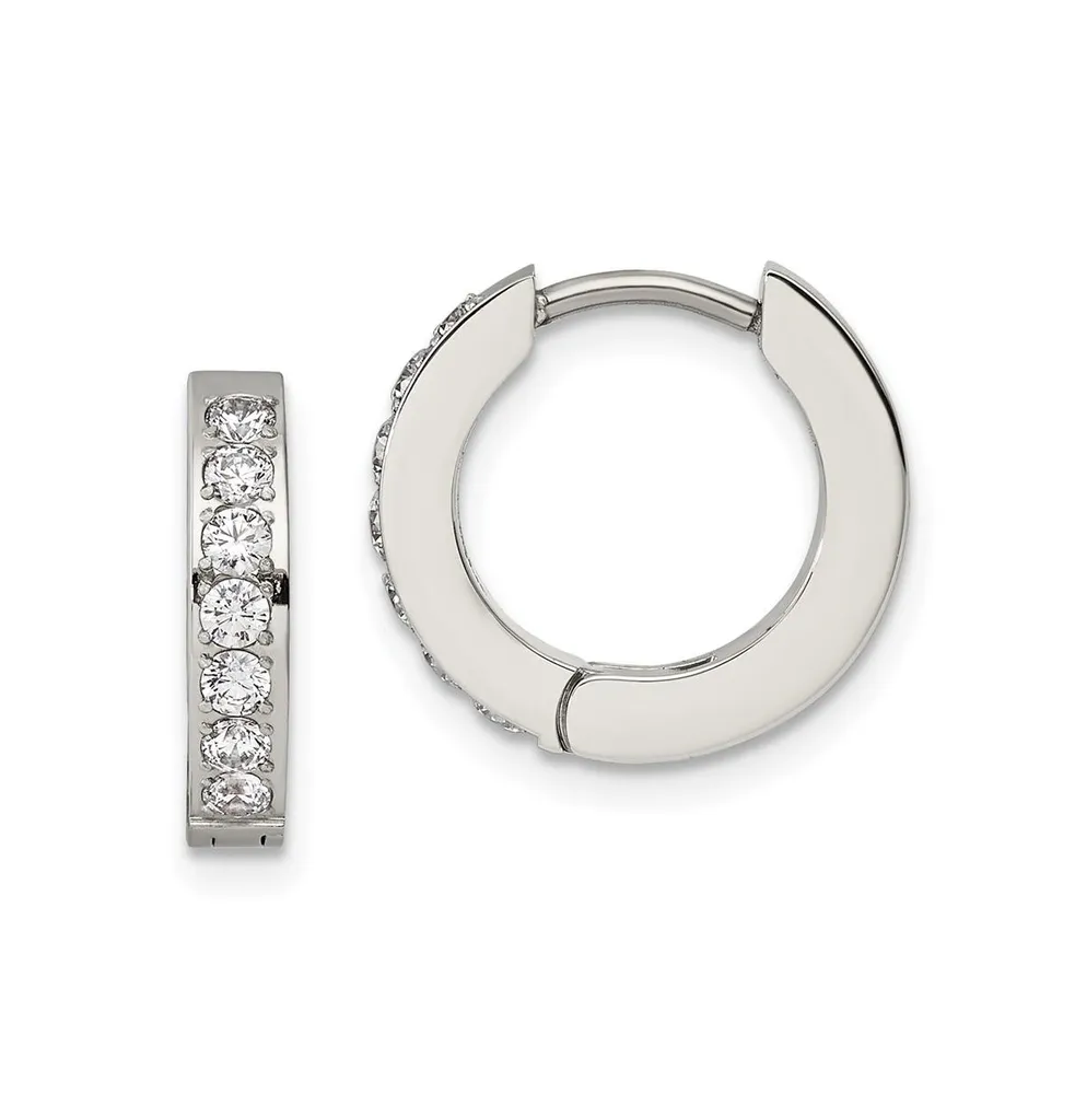 Chisel Stainless Steel Polished 1 Row of Cz Hinged Hoop Earrings