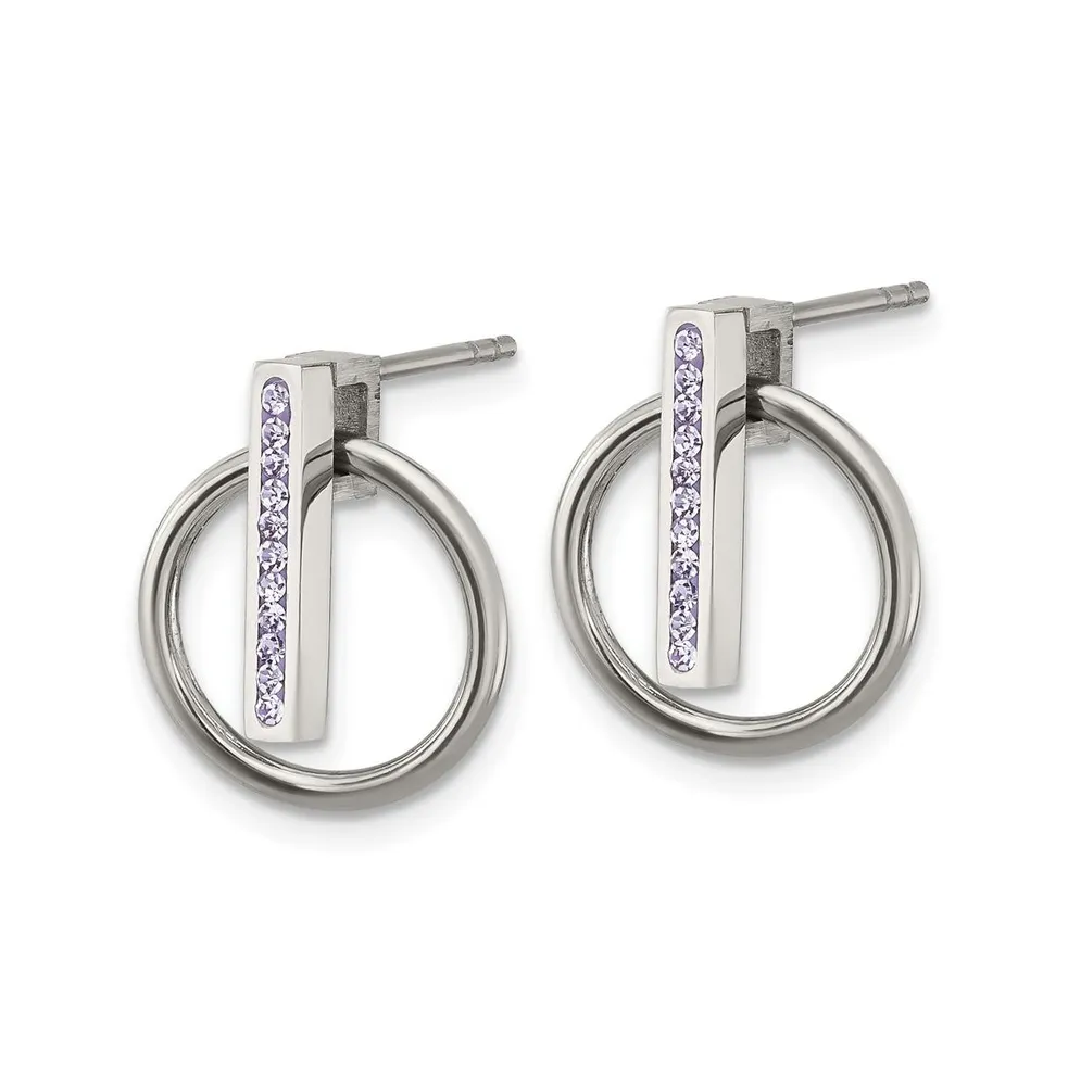 Chisel Stainless Steel Polished Purple Crystal Dangle Earrings