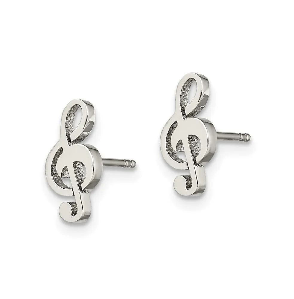 Chisel Stainless Steel Polished Treble Clef Earrings