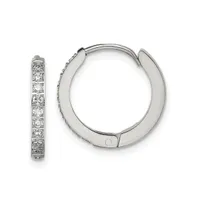 Chisel Stainless Steel Polished Crystal Hinged Hoop Earrings