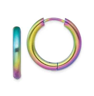 Chisel Stainless Steel Brushed Rainbow plated Hinged Hoop Earrings