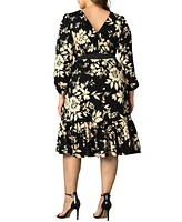 Kiyonna Plus Size Portia Long Sleeve Dress