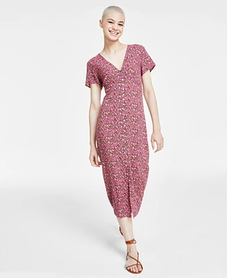 Lucky Brand Women's Floral Print Button Front Midi Dress