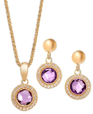 Amethyst (1-3/4 ct. t.w.) & White Topaz (3/4 ct. t.w.) Pendant Necklace & Drop Earrings Set in 14k Gold-Plated Sterling Silver