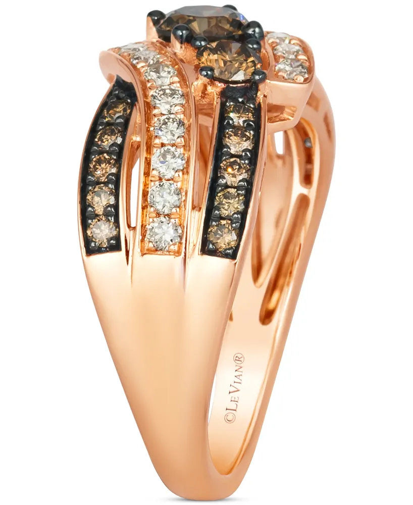 Le Vian Chocolate Diamond & Nude Diamond Three Stone Swirl Ring (1-1/3 ct. t.w.) in 14k Rose Gold