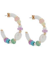 Lucky Brand Gold-Tone Multicolor Mixed Stone C-Hoop Earrings