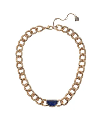 Laundry by Shelli Segal Gold Tone Chain Link Necklace with Blue Center Stones