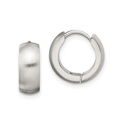 Chisel Stainless Steel Brushed and Polished Round Hinged Hoop Earrings