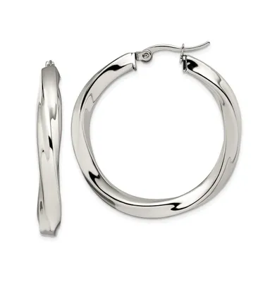 Chisel Stainless Steel Polished Hollow Twisted Hoop Earrings