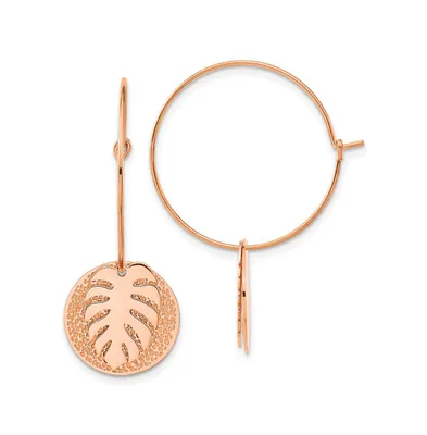 Chisel Stainless Steel Textured Rose Circle Leaf Dangle Hoop Earrings