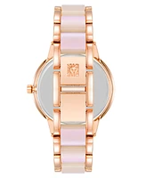 Anne Klein Women's Quartz Rose Gold-Tone Alloy and Iridescent Acetate Link Watch, 37mm - Rose Gold