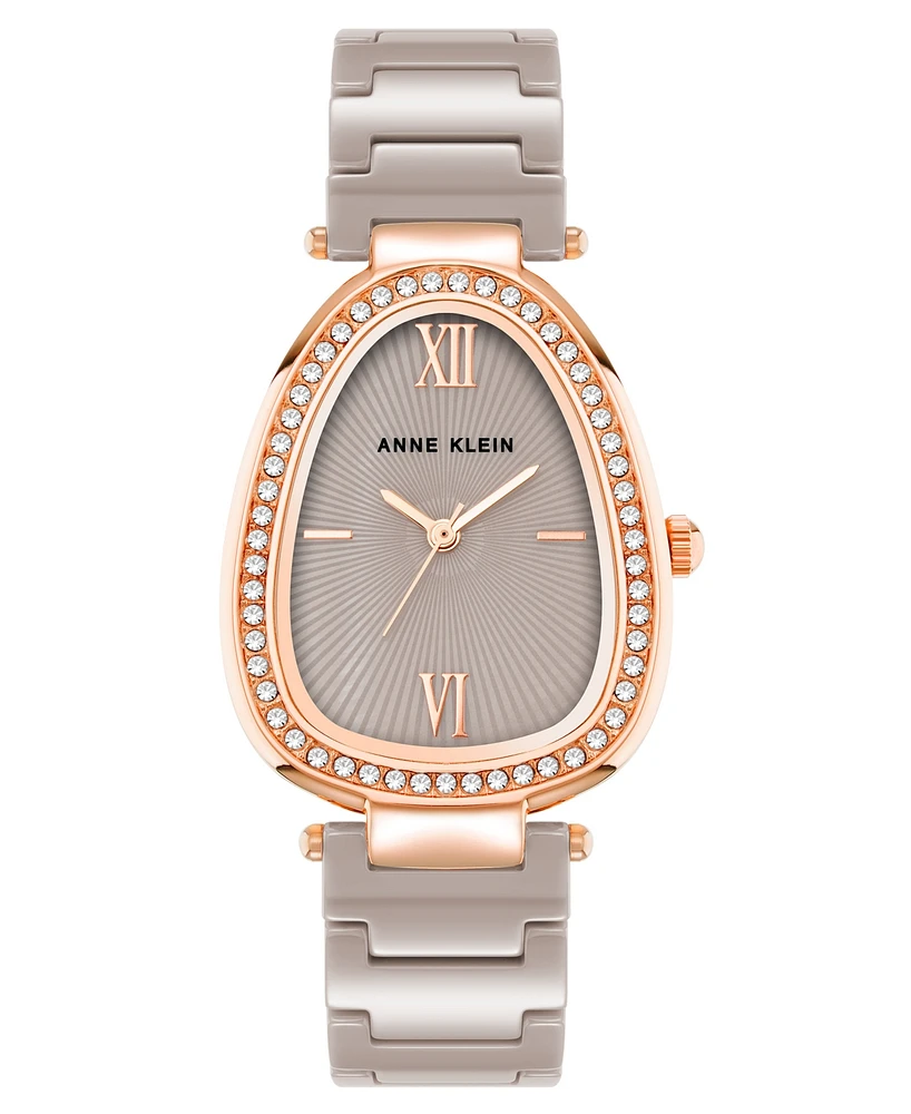 Anne Klein Women's Quartz Taupe Ceramic Link Bracelet Watch, 36mm