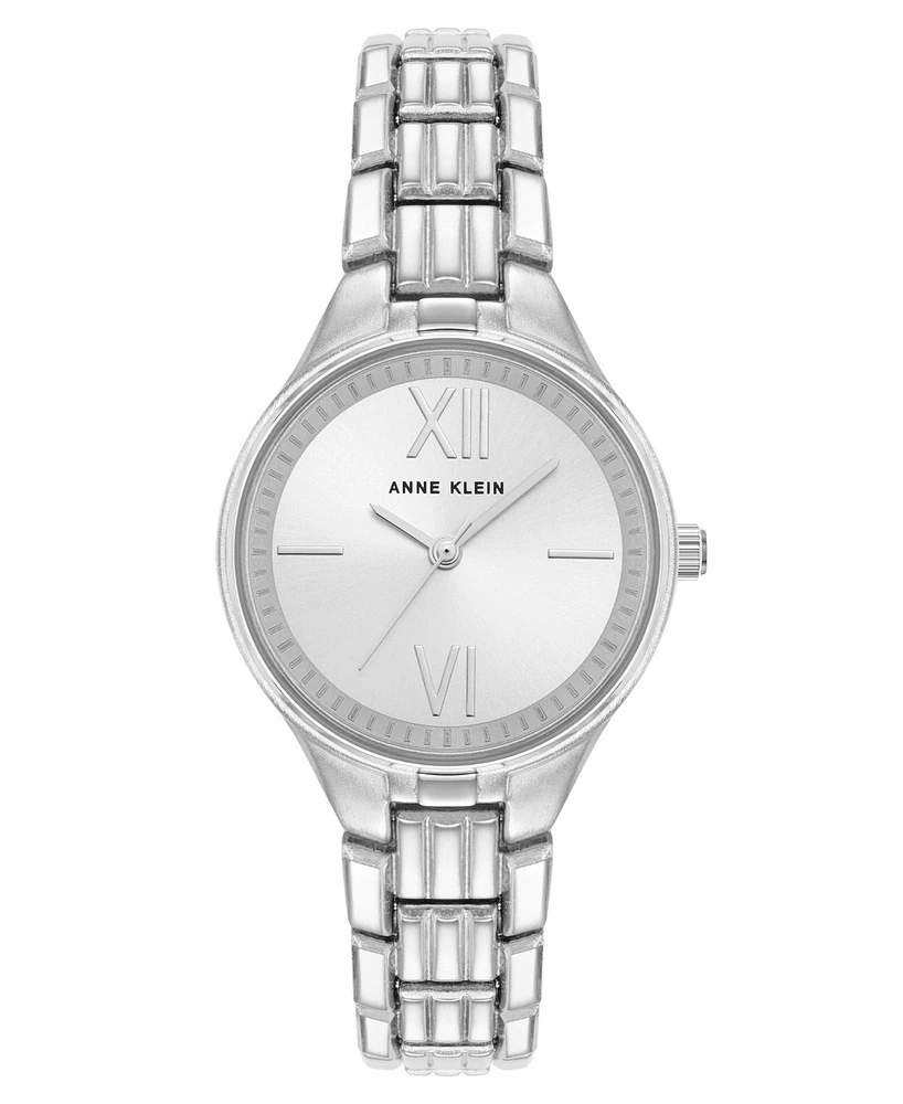 Anne Klein Women's Quartz Round Silver-Tone Alloy Link Bracelet Watch, 28mm - Silver