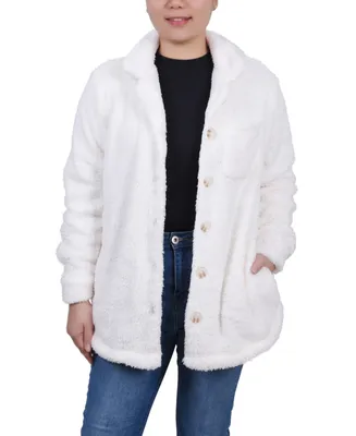 Ny Collection Women's Long Sleeve Button Front Sherpa Jacket