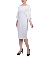 Ny Collection Women's 3/4 Imitation Pearl Detail Petal Sleeve Dress