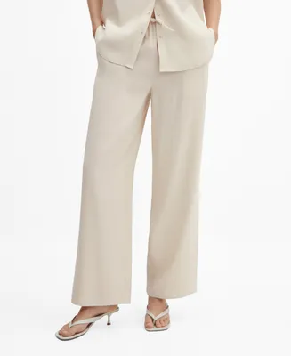 Mango Women's Elastic Waist Wide Leg Pants