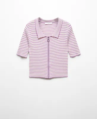 Mango Women's Striped Zip-Up Polo Shirt