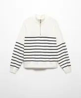 Mango Women's Zipper Detail Striped Sweater