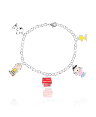Peanuts Snoopy and Friends Silver Flash Plated Charm Gift Bracelet, 7.5"