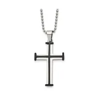 Chisel Polished Black Ip-plated Cross Pendant on a Ball Chain Necklace
