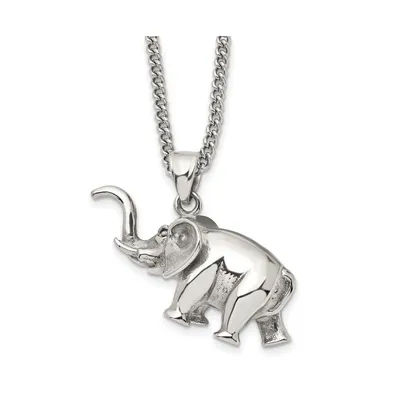 Chisel Polished 3D Elephant Pendant on a Curb Chain Necklace