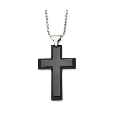 Chisel Black Ip-plated Cross Pendant Ball Chain Necklace