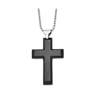 Chisel Black Ip-plated Cross Pendant Ball Chain Necklace