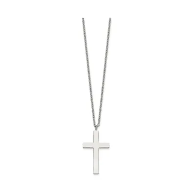 Chisel Polished 35mm Cross Pendant on a 18 inch Cable Chain Necklace