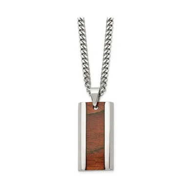 Chisel Polished Koa Wood Inlay Enameled Pendant Curb Chain Necklace
