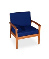 Simplie Fun Deep Seat Eucalyptus Chair, Natural Oil Finish, Navy Cushions