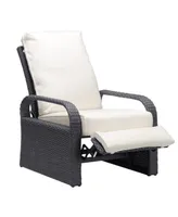 Simplie Fun Adjustable Outdoor Wicker Recliner Chair, Grey + Beige