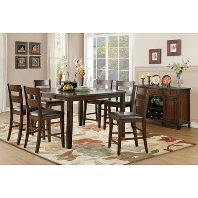 Simplie Fun 7 Piece Cherry Dining Set with Counter Height Table & Chairs