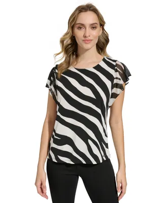 Calvin Klein Women's Printed Mesh Sleeve Top