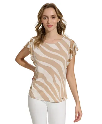 Calvin Klein Women's Printed Mesh Sleeve Top