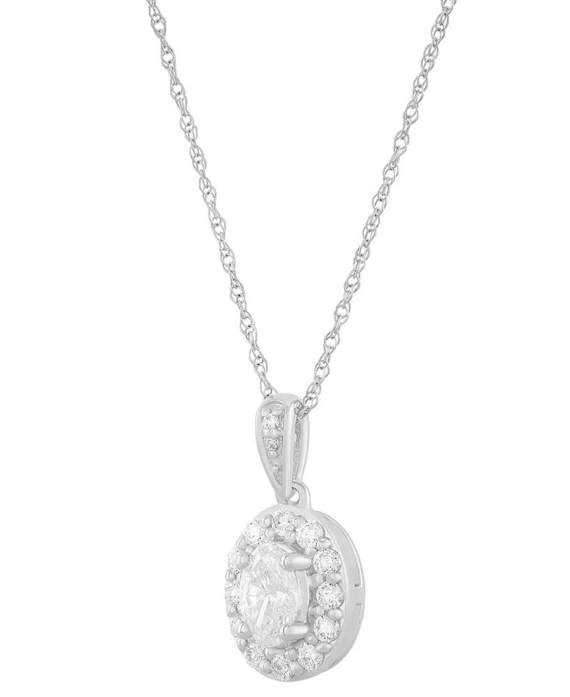 Diamond Oval Halo 18" Pendant Necklace (1/2 ct. tw.) in 14k White Gold