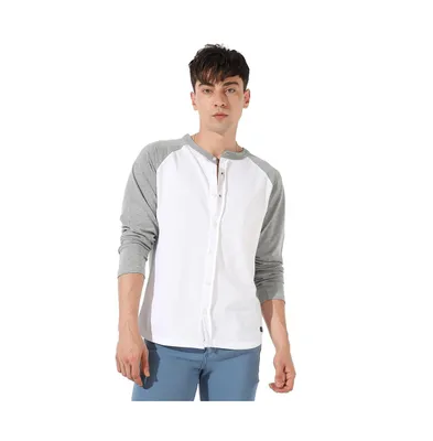 Campus Sutra Men's White & Grey Raglan Shirt