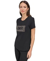 Dkny Women's Studded-Logo Crewneck Short-Sleeve Top