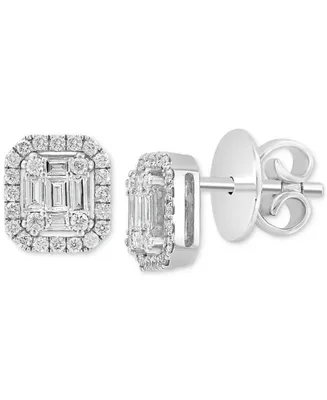 Effy Certified Diamond Baguette & Round Halo Emerald Shaped Cluster Stud Earrings (3/8 ct. t.w.) in 14k White Gold